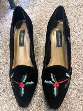 Black Velvet Embroidered Holiday Loafers